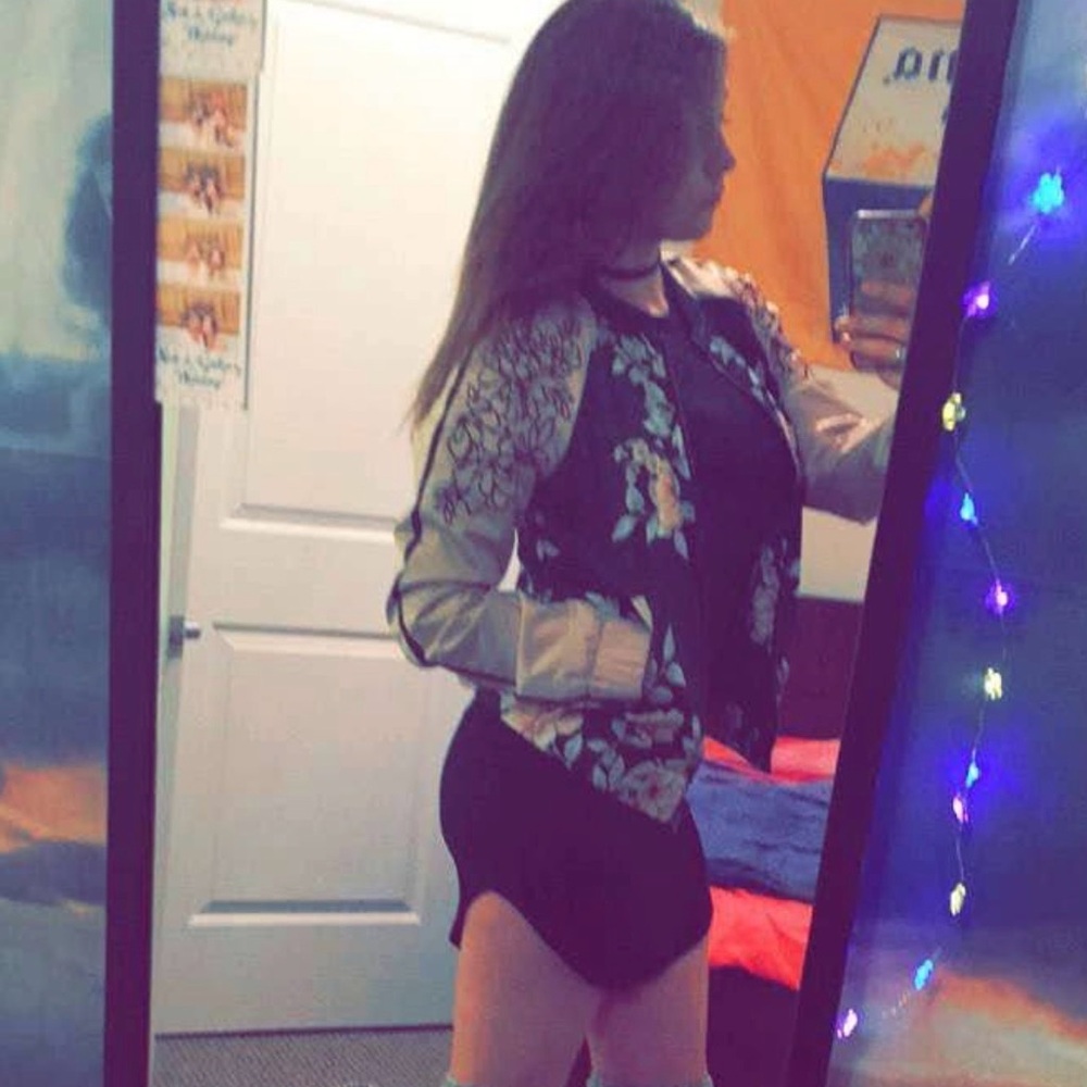 Guess Black and Cream Floral Bomber Jacket